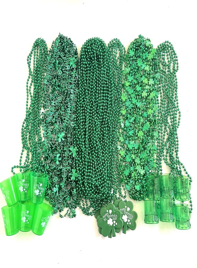GZYSSL 72 Pcs St. Patrick's Day Bead Necklaces Bulk Green St. Patrick's Shot Glass Bead Necklaces St. Patrick's Clover Beads Decoration - Image 1